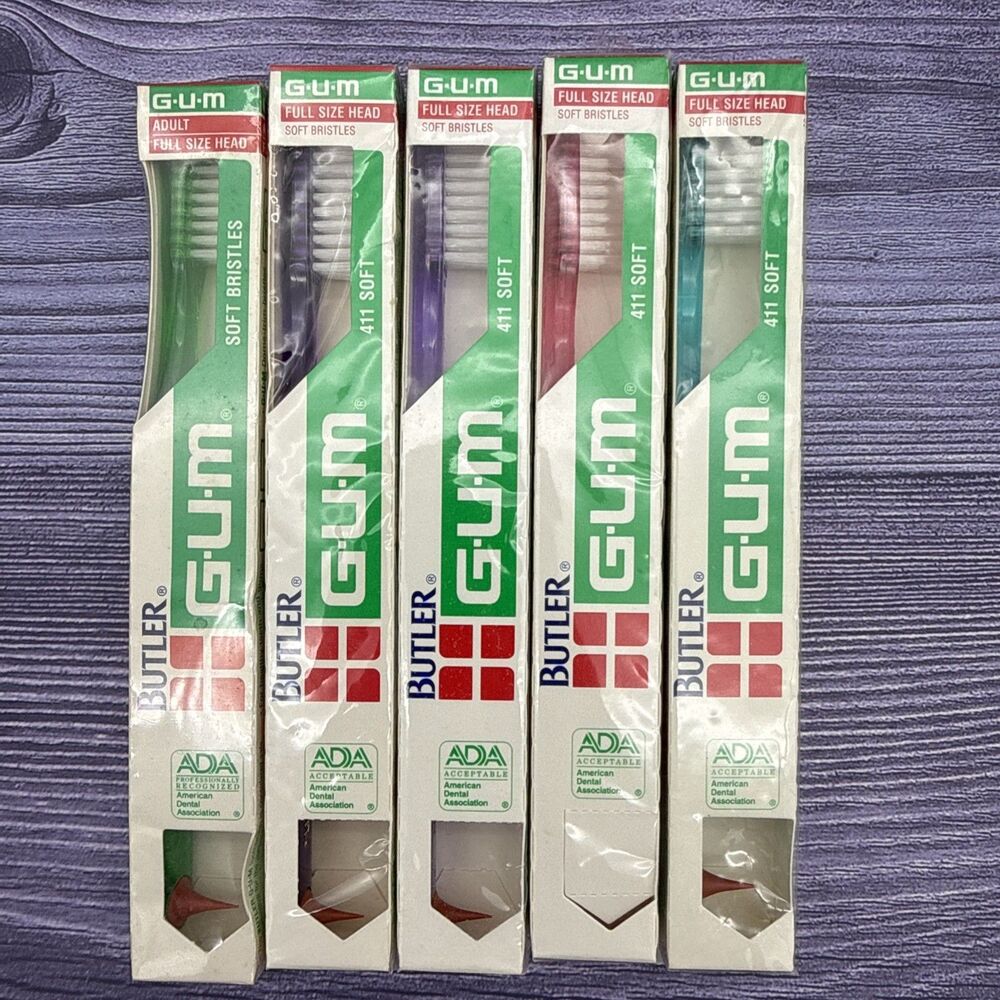 Lot 5 VTG Gum Butler 4-Row ADULT Full Size Head Toothbrush 411 w/ STIMULATORS